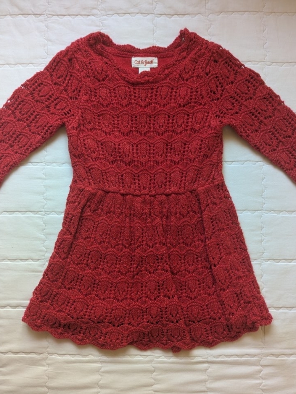 Cat & Jack Red Knit Lace Long Sleeve Dress for Girls